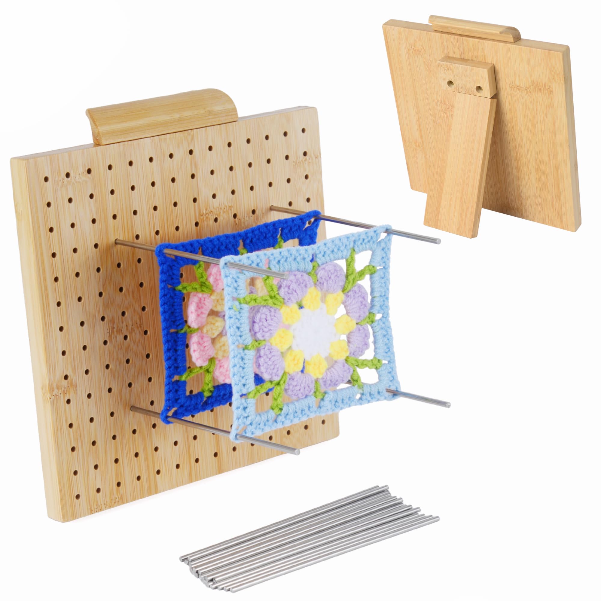 Crochet Blocking Board with Pins，Granny Square Blocking Board for Crocheting,Blocking Mats for Knitting with 15 Stainless Steel Rod pins，Ideal Gift for Mothers & Grandmothers，7.8 X 7.8 Inches.