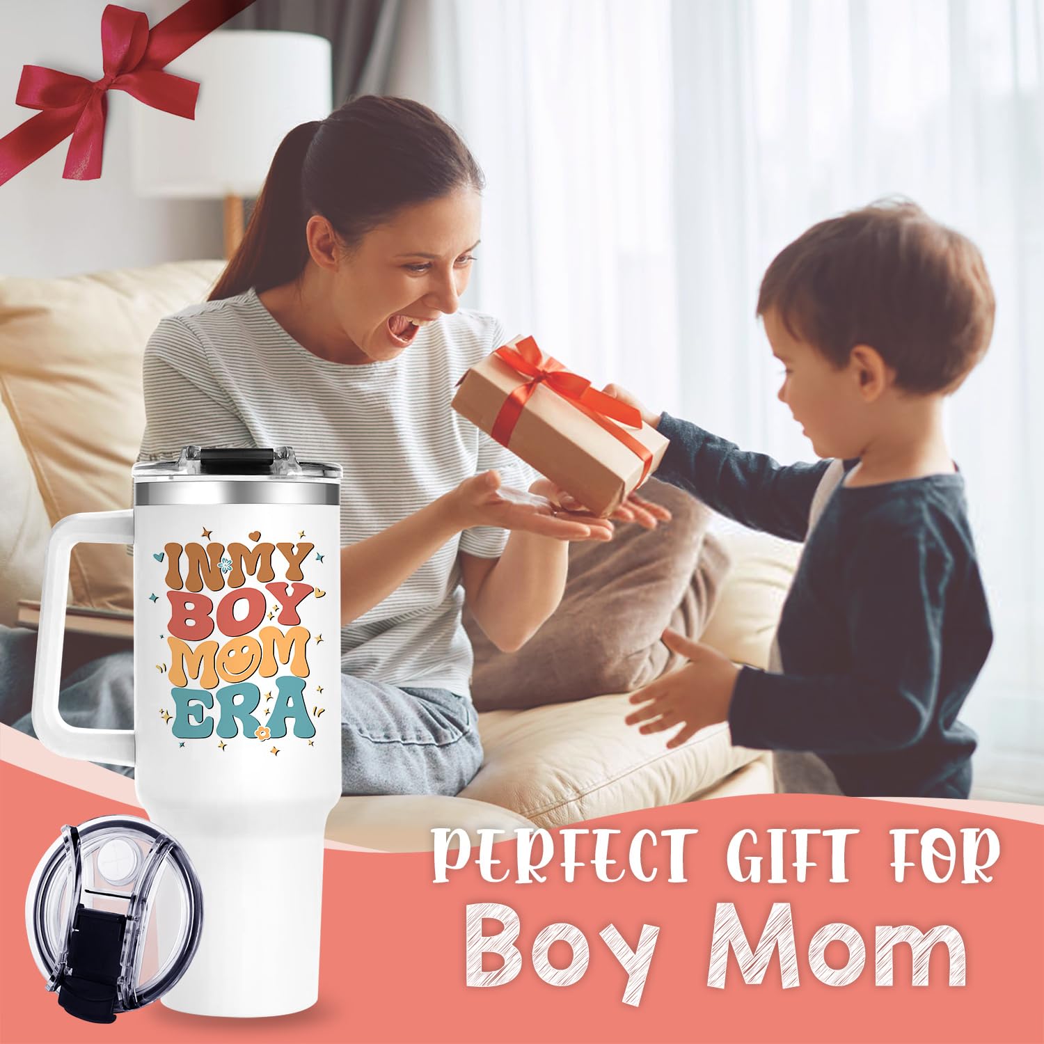 OneGemn Boy Mom Tumbler with Handle, Boy Mom Gifts for New Mom - 40 oz In My Boy Mom Cups Tumbler with Lid and Straw - Boy Mom Gifts for Mothers Day Birthday Christmas Gifts for Boy Mom