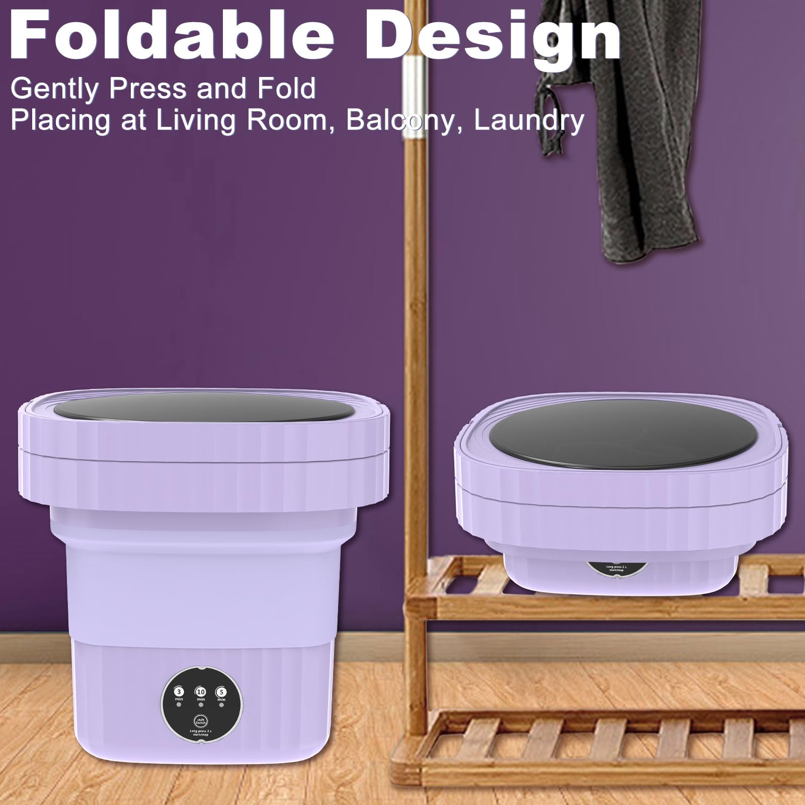 Portable Washing Machine, Mini Washing Machine, Foldable Washer With Spin Dryer, Small Collapsible Laundry for Travel, Apartment, Dorm, Camping, RV, Underwears, Socks, Baby Clothes, Purple