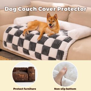 FUNNY FUZZY Pet Couch Covers for Dogs, Dog Couch Cover Bed Plush Pet Mat for Furniture Protector Cream Square Plaid Cozy Washable Sofa Cover for Cats, Medium, Black