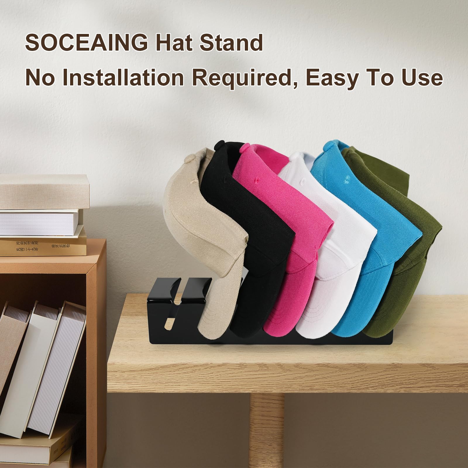 Generic SOCEAING 2 Pack New Hat Stand for Baseball Caps Display and Organizer,No Install Acrylic Hat Holder for 14 Baseball Caps for Bedroom, Closet, Dresser and Office, black