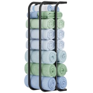 BasicForm Towel Racks for Bathroom, Towel Holder for Double-Layer Storgae, Rolled Towel Rack Wall Mounted, Bath Towels Organizer for Small Bathroom Apartment Dorm Rooms, Sturdy Metal, Black