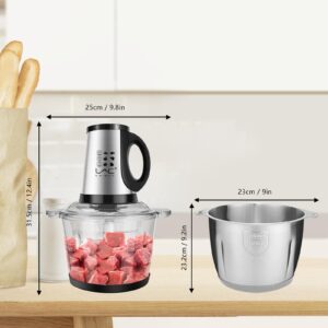 16 Cup Large Food Processors,Meat Grinder Veggie Chopper with with 2 pieces 16Cup Bowls 350W Electric Food Processors,3 Speed,2 pieces 6 Bi-Level Bladesand Spatula for Baby Food,Meat,Vegetables,Fruits