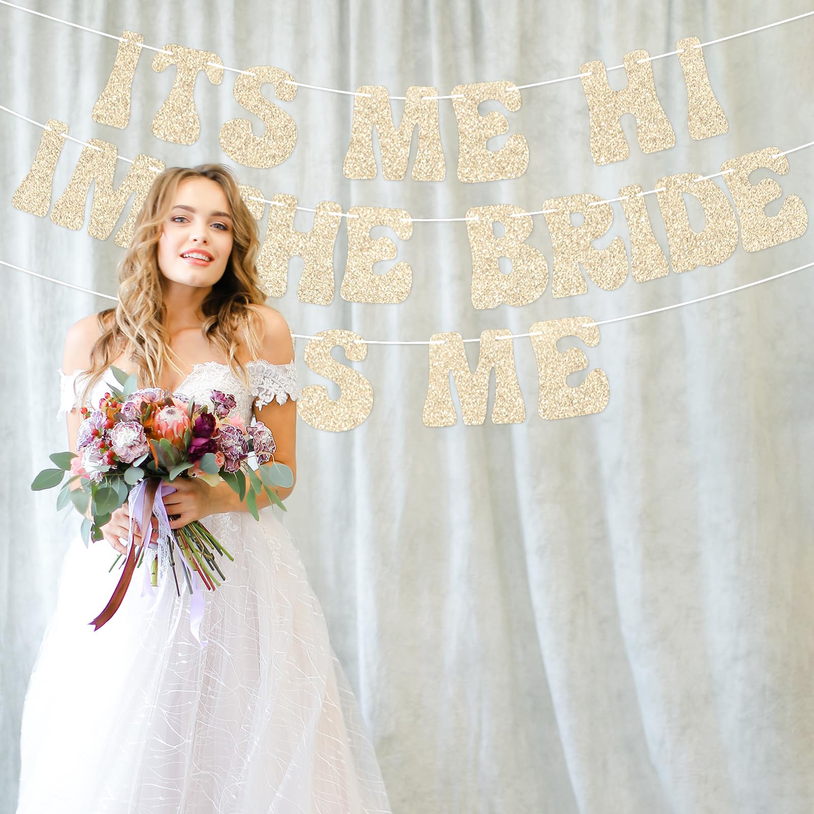 Bride Party Banner, 9.84 Feet Pre-Strung Bachelorette Banner Gold Its Me Hi I'm The Bride Its Me Banner Singer Party Decorations Wedding Photo Props