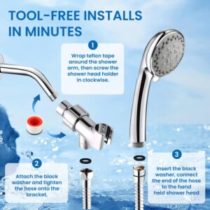 Shower Head, Axioblis 5 Function High Pressure Handheld ShowerHead with Shower Hose and Adjustable Bracket, Velynda