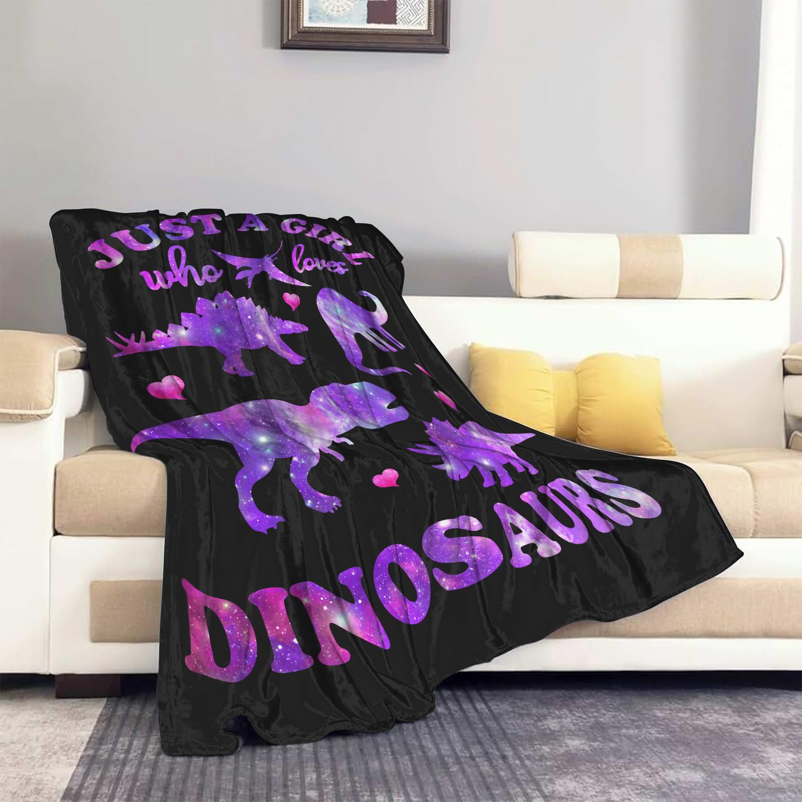 ORCYSR Dinosaur Blanket for Girls Just a Girl Who Loves Dino Soft Throw Blanket Warm Flannel Blanket Unique Birthday Toys Gifts Room Decor Blankets for Toddler Teen Girls(Dinosaur,40×50)