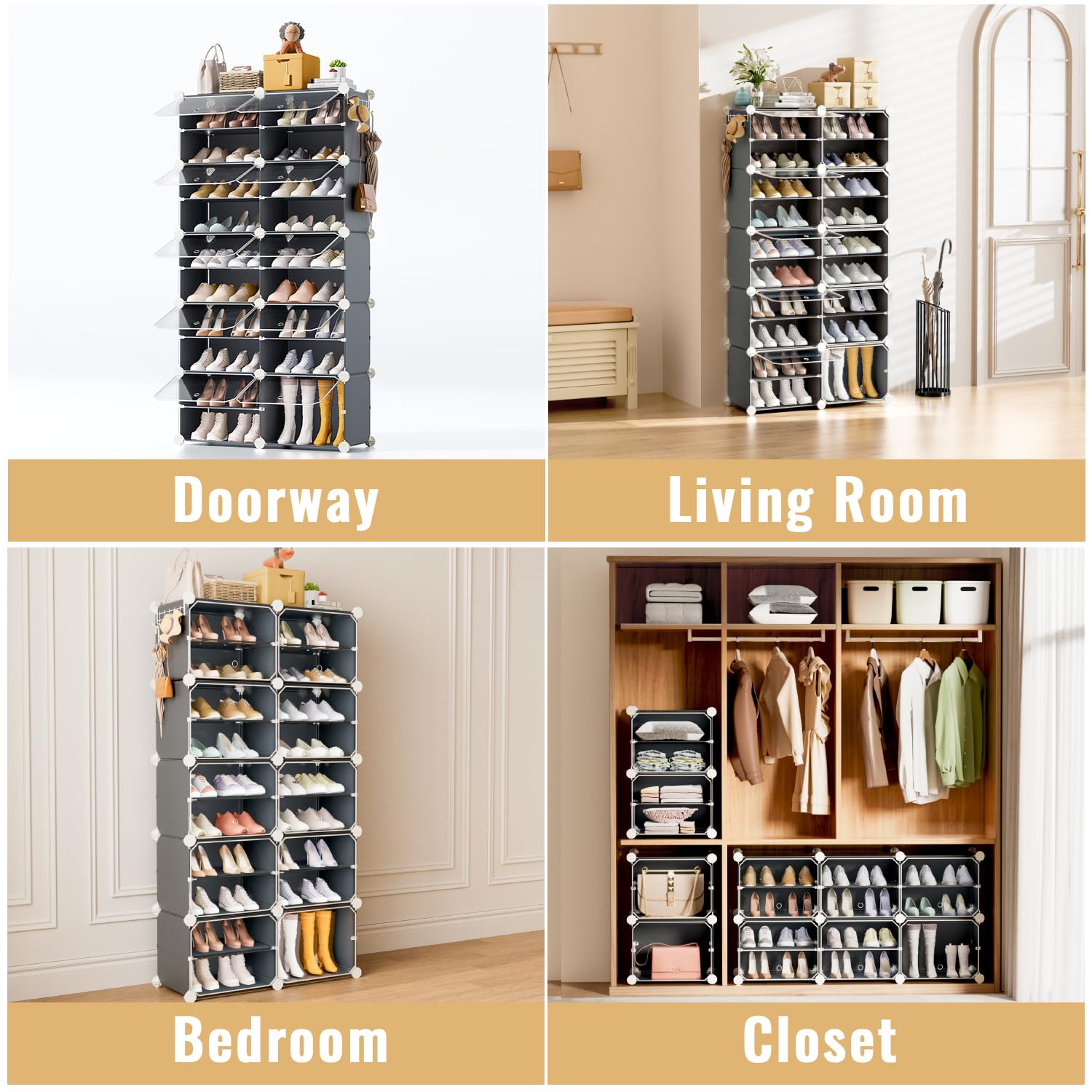 10 Tier Shoe Rack Organizer with Covers 40-Pair Shoe Storage Cabinet Shoe Organizer Cabinet Closet Shoe Organizers and Storage Closed Shoe Rack Storage Organizer for Closet Entryway Bedroom Garage