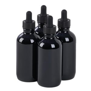 spraydroplet 4 pcs, 4oz dropper bottle, glass leakproof tincture bottles with dropper, black reusable eye dropper bottle, for all kinds of liquids (black, 4oz-4pcs)