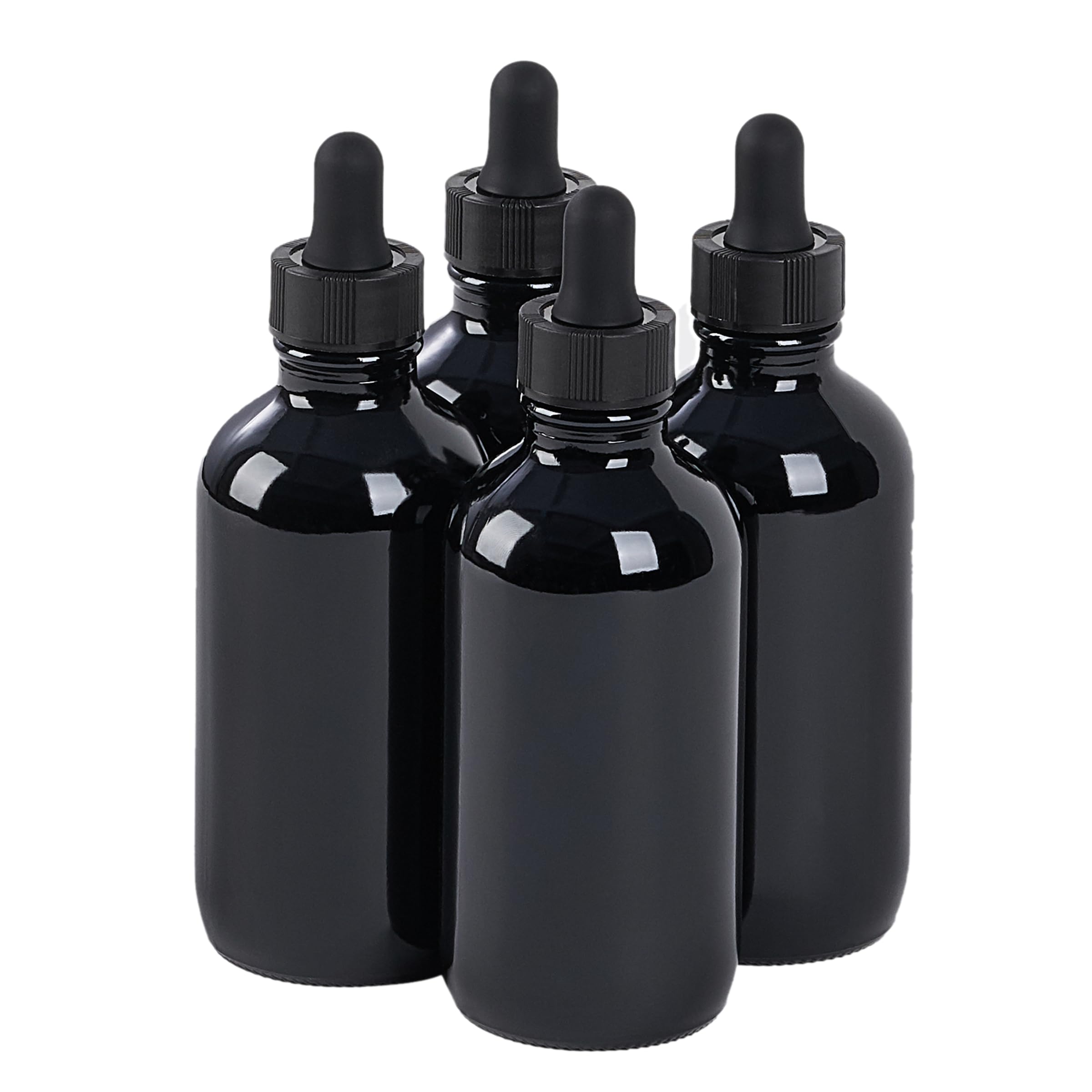 SprayDroplet 4 Pcs, 4oz Dropper Bottle, Glass Leakproof Tincture Bottles with Dropper, Black Reusable Eye Dropper Bottle, for All Kinds of Liquids (Black, 4oz-4pcs)