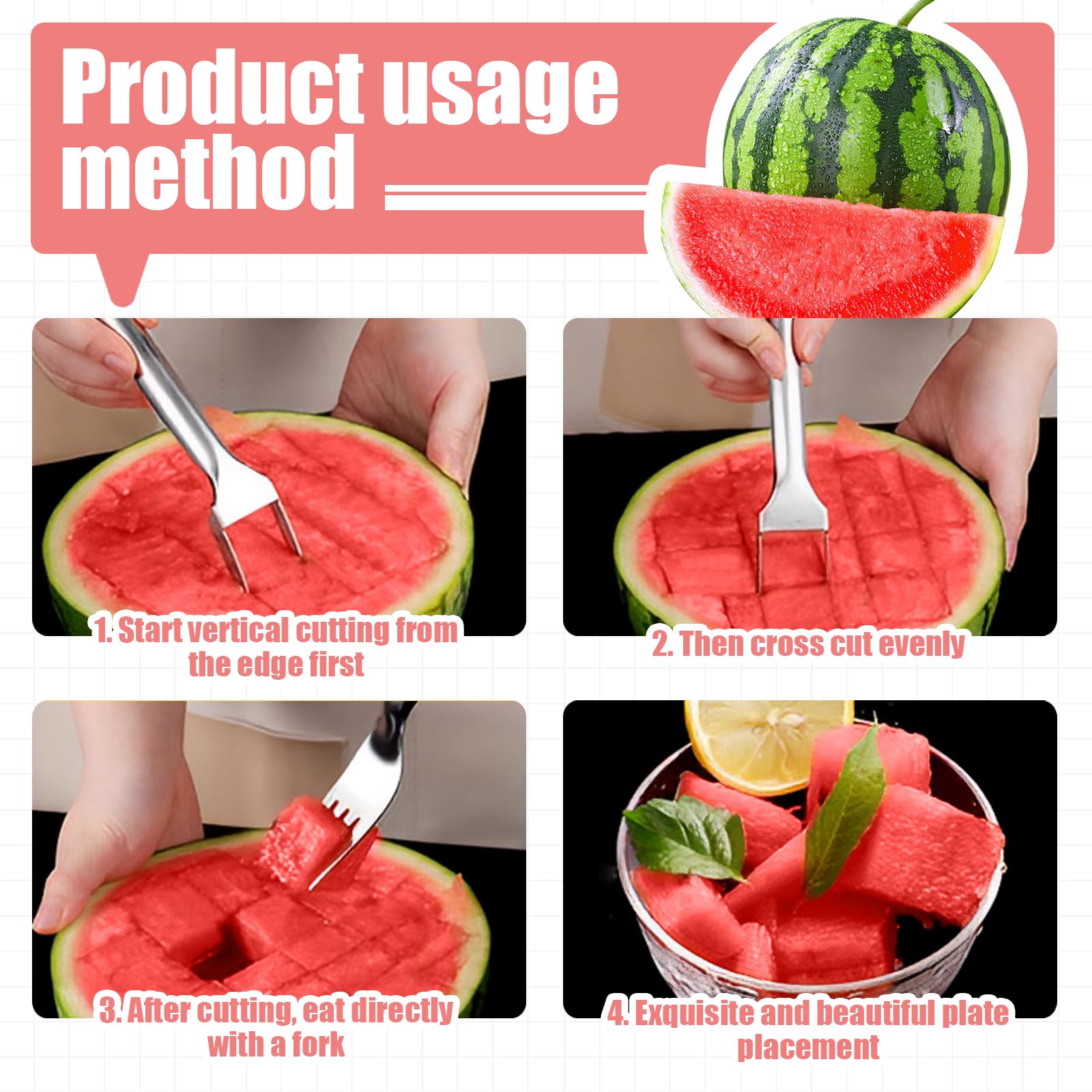 Watermelon Fork Slicer Cutter,2Pcs 2-in-1 Stainless Steel Fruit Cutter,Dual Head Stainless Steel Fruit Forks Slicer for Home Home Kitchen Gadget Party Camping