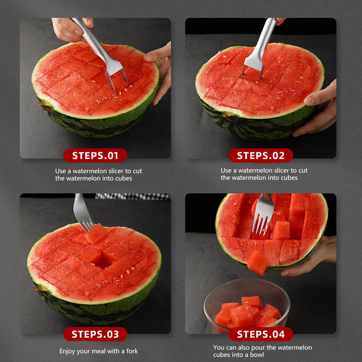 Watermelon Fork Slicer Cutter, 2-in-1 Stainless Steel Fruit Cutter, Summer Portable Watermelon Cutter Melon Cutter Tool, Multifunctional Fruit Fork for Home Kitchen,Camping