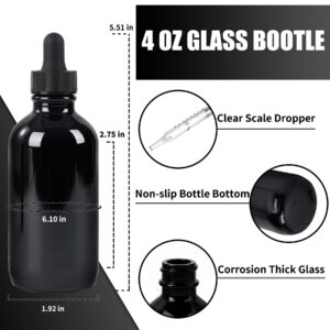 SprayDroplet 4 Pcs, 4oz Dropper Bottle, Glass Leakproof Tincture Bottles with Dropper, Black Reusable Eye Dropper Bottle, for All Kinds of Liquids (Black, 4oz-4pcs)