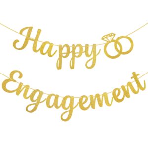 happy engagement banner, happy engagement party decorations, engagement party banner, gold glitter engagement party decorations sign, wedding engagement banners, shower bride to be decorations