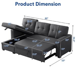 Rovibek 4-in-1 Convertible L Shaped Couch with Pull Out Bed and Storage, Sectional Sleeper Sofa with Reversible Chaise for Living Room, Apartment, Bedroom, Office