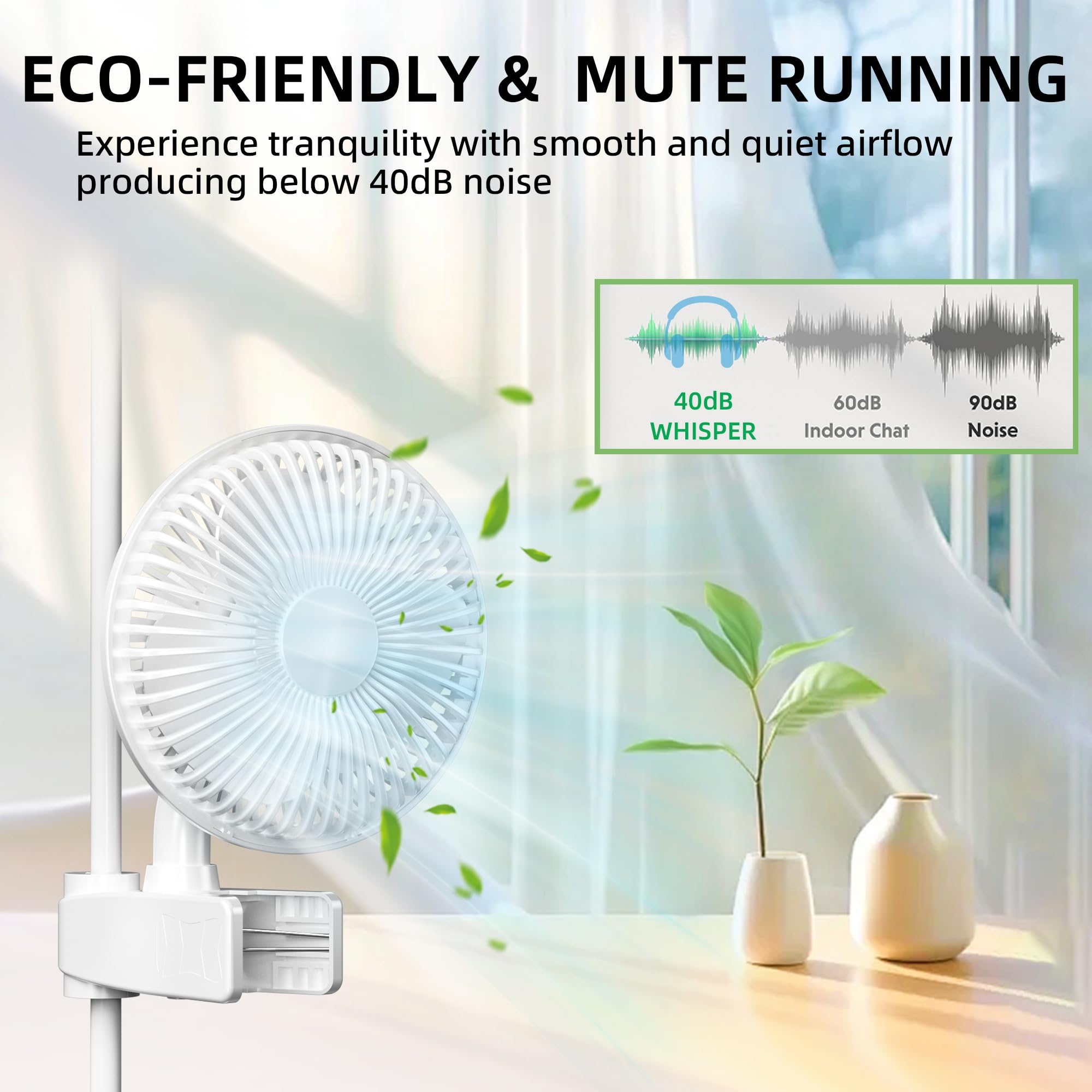 Simple Deluxe Clip Fan, 6-Inch Grow Tent Fan, Monkey Fan, Adjustable 90° Angles, 15W, 2-Speeds Control, 2 Pack