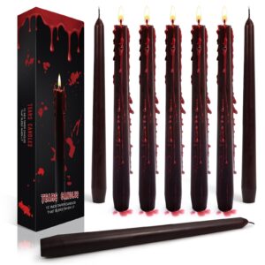 set of 8 halloween bleeding taper candles 10 inch black taper candles, tears taper candles for gothic halloween decoration