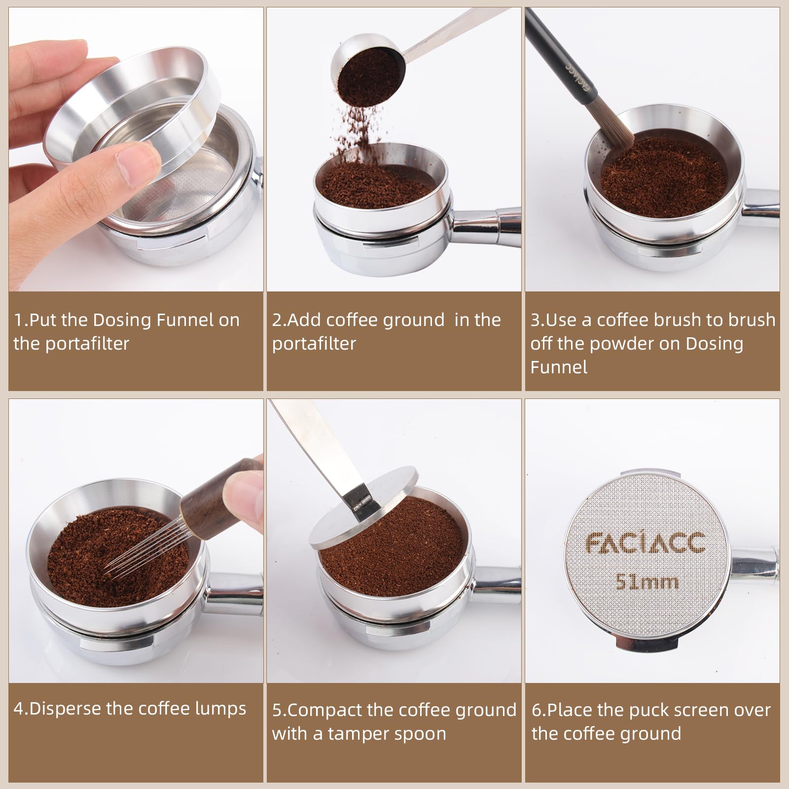 FACIACC 51mm Espresso Accessories Kit, Wdt Tool espresso, Dosing Funnel & Puck Screen Kit, 2 in 1 51mm Espresso Tamper & Coffee Spoon, Barista Kit, Espresso kit Stainless Steel 8pin Espresso Stirrer