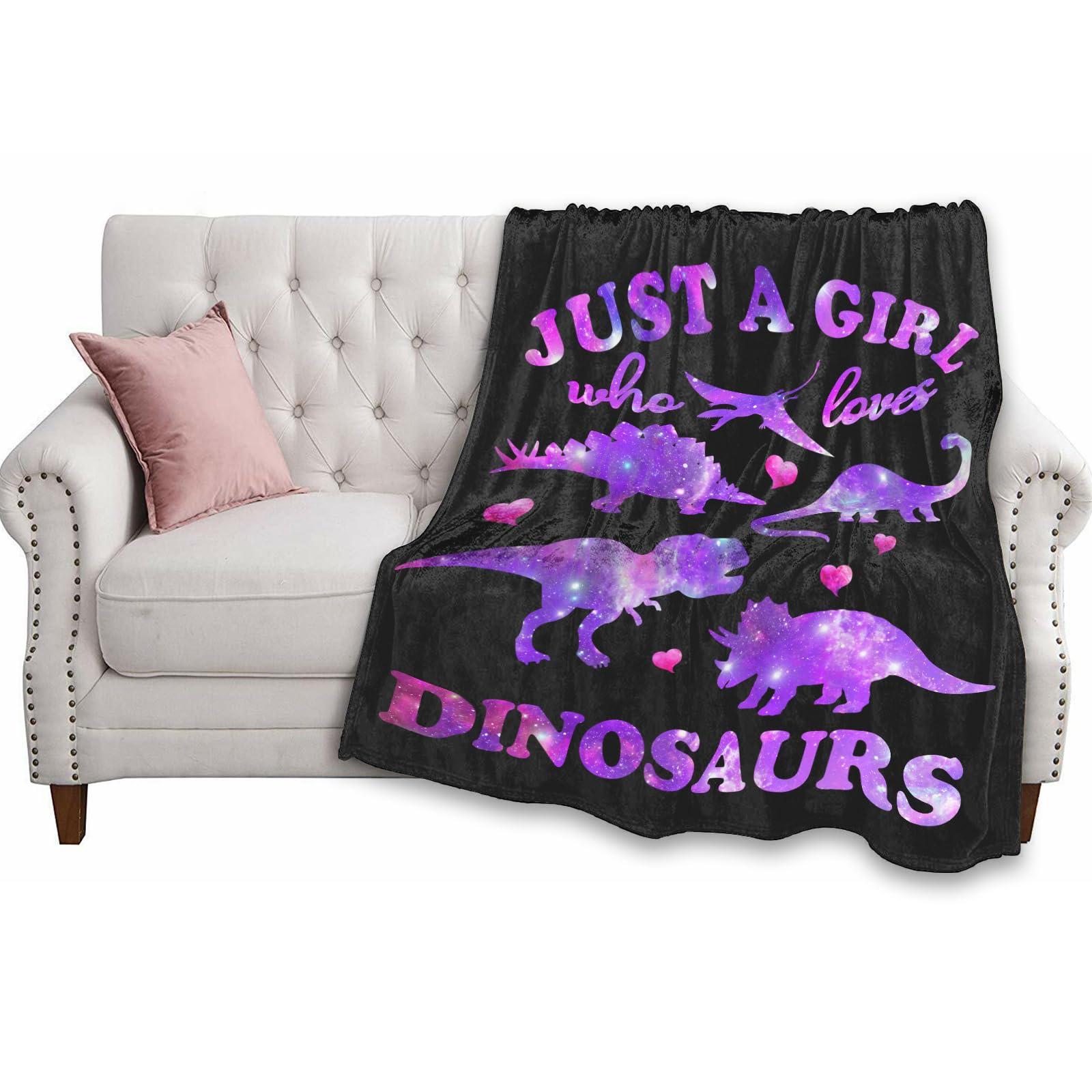 ORCYSR Dinosaur Blanket for Girls Just a Girl Who Loves Dino Soft Throw Blanket Warm Flannel Blanket Unique Birthday Toys Gifts Room Decor Blankets for Toddler Teen Girls(Dinosaur,40×50)