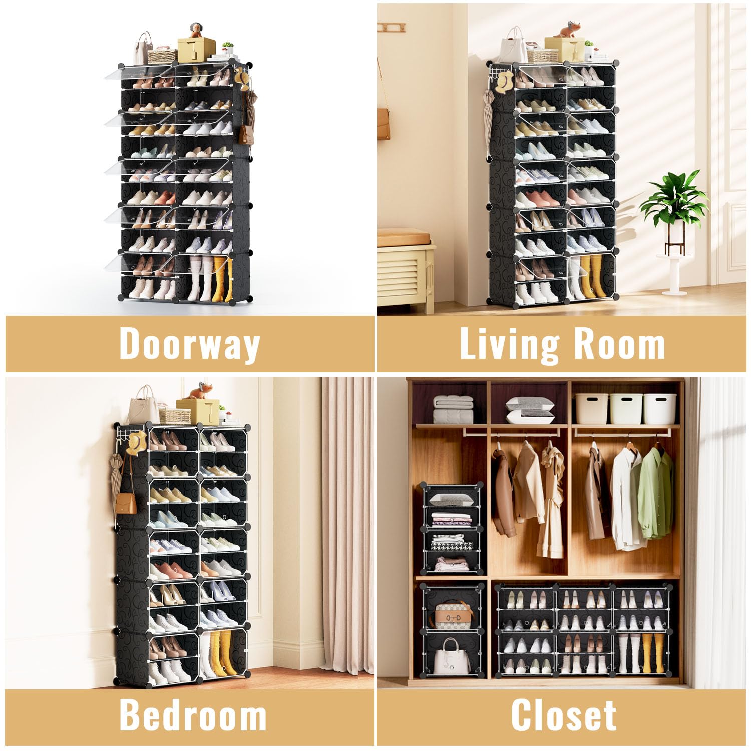 10-Tier Portable Shoe Rack Organizer for Closet Entryway 40 Pairs Shoe Storage Cabinet with Doors Shoe Rack with Cover Plastic Freestanding Stackable Shoe Organizer Shelves for Closet Entryway Bedroom