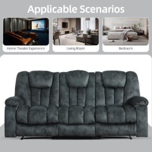 EBELLO Reclining Sofa for Living Room, Extra Wide Modern Overstuffed 3 Seat Recliner Manual Sofa Chair with Hidden Armrest Cup Holders, Breathable Soft Fabric and Padded Seat, Grey