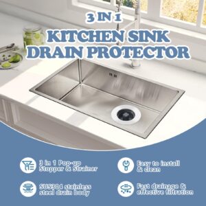 3 in 1 Kitchen Sink Drain Strainer & Stopper Kit, SUS304 Stainless Steel Pop-up Kitchen Drain Stopper with Strainer Basket, Fast Drainage Kitchen Sink Plug for Standard 3-1/2 Inch Drain