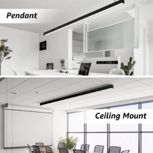 SCON 4FT 40W LED Black Anti-Glare Linkable Pendant Light,2400LM UGR<22 0-10V Dimmable Linear Surface Mount Shop Light,3000K-4000K-5000K Switchable Ceiling Mount Office Light,Hanging Light For Workshop