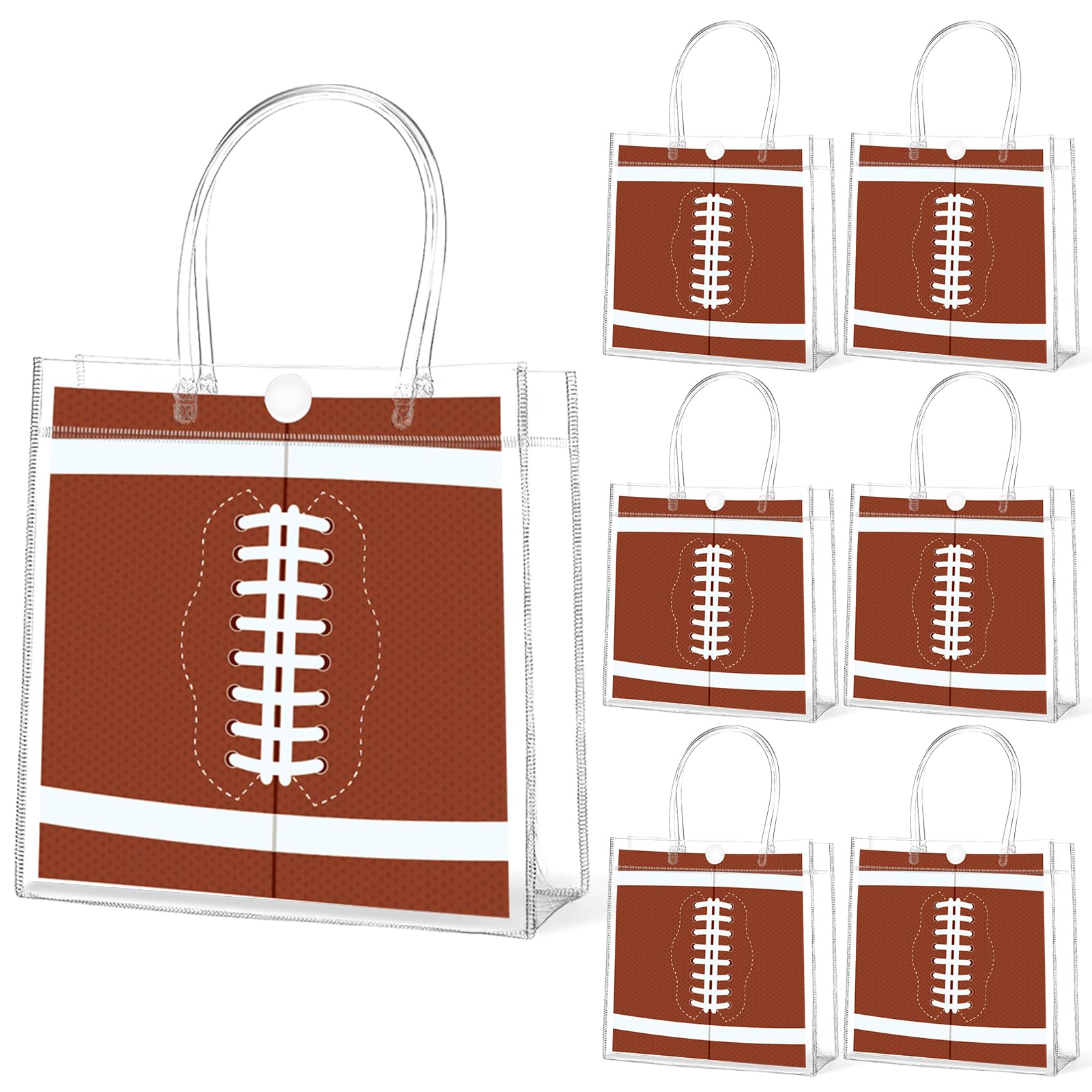 Lonfliness 24Pcs Football Clear PVC Gift Bags With Handles Bulk Sport Theme Goodie Treat Candy Bags Rugby Team Present Wrap Tote Bags for Boys Birthday Party Favor Baby Shower Decorations Supplies