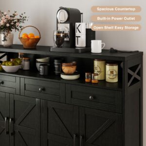 Befrases 52" L Modern Farmhouse Sideboard Buffet Cabinet, Black Storage Cabinet with Drawers & Shelves, Kitchen Pantry Hutch Cabinet, Coffee Bar Station Table for Living Room, Dining Room, Entryway