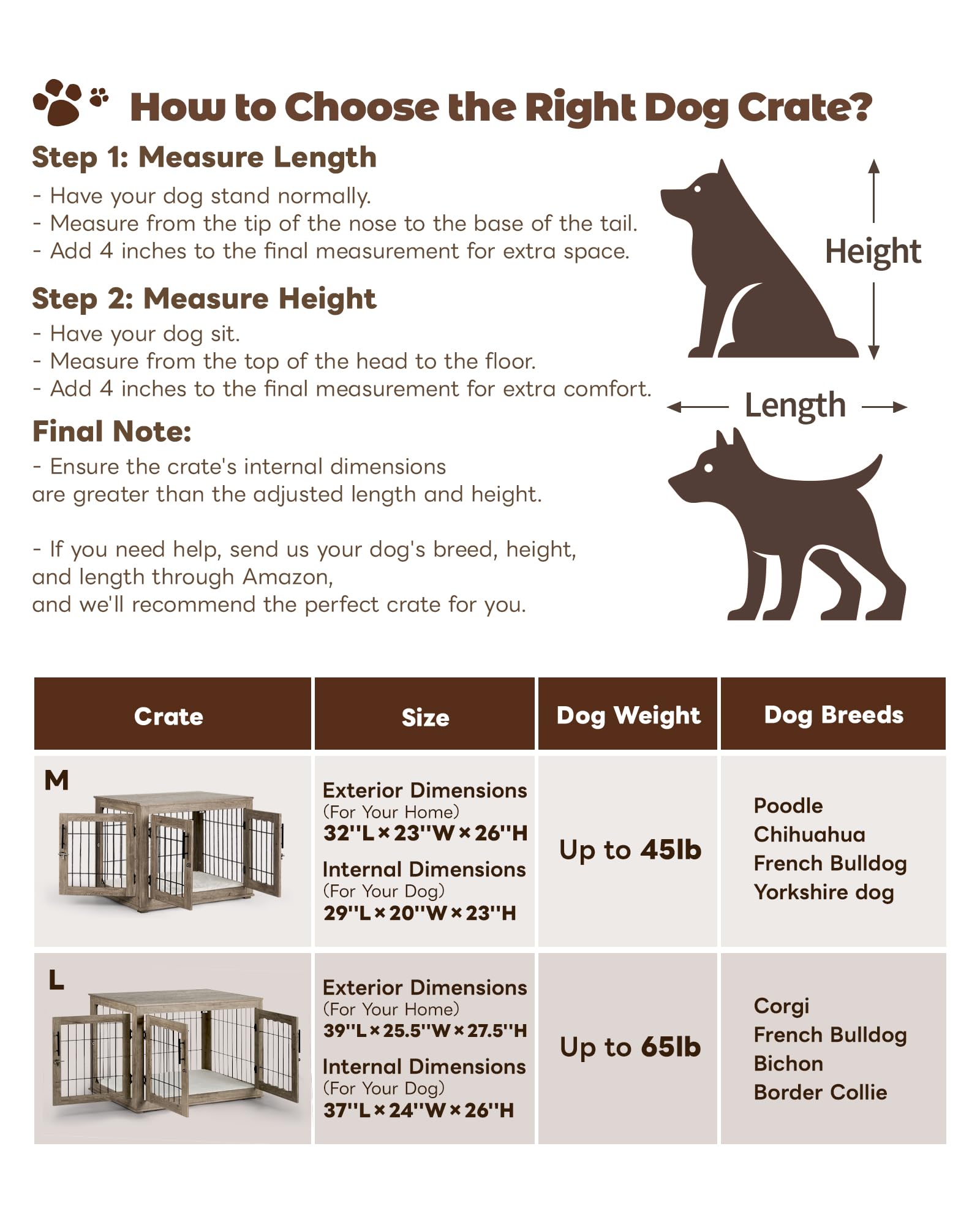 Upolana Large Dog Crate Furniture, 38 inch Dog Crates with Bed Pad, Wooden Dog Kennel Furniture, End Table Dog Cage with 3 Doors, Greige S35812