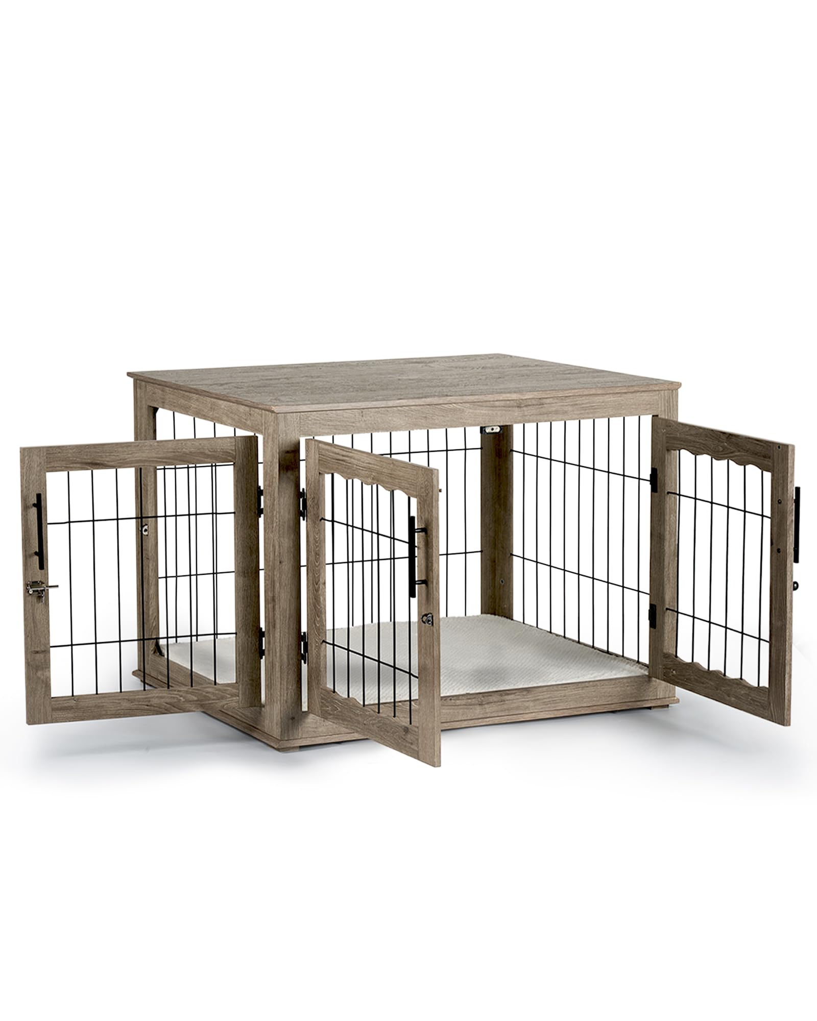 Upolana Large Dog Crate Furniture, 38 inch Dog Crates with Bed Pad, Wooden Dog Kennel Furniture, End Table Dog Cage with 3 Doors, Greige S35812