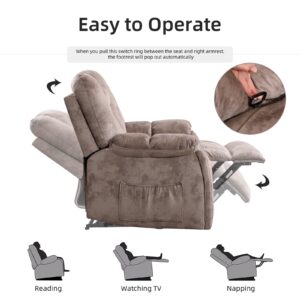 EBELLO Reclining Sofa for Living Room, Extra Wide Modern Overstuffed 3 Seat Recliner Manual Sofa Chair with Hidden Armrest Cup Holders, Breathable Soft Fabric and Padded Seat, Light Brown