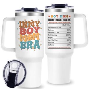 onegemn boy mom tumbler with handle, boy mom gifts for new mom - 40 oz in my boy mom cups tumbler with lid and straw - boy mom gifts for mothers day birthday christmas gifts for boy mom