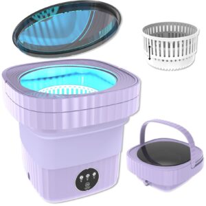 portable washing machine, mini washing machine, foldable washer with spin dryer, small collapsible laundry for travel, apartment, dorm, camping, rv, underwears, socks, baby clothes, purple