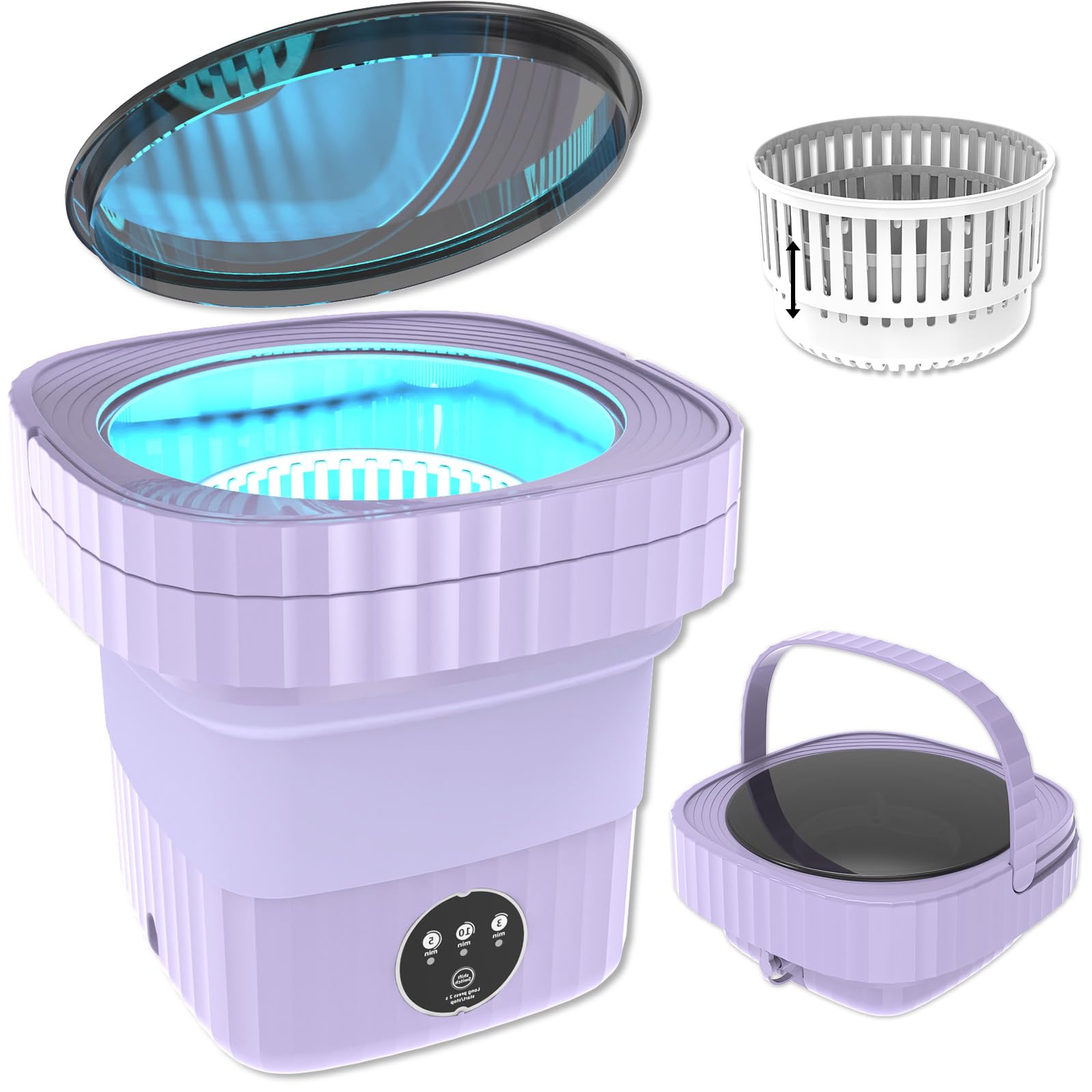 Portable Washing Machine, Mini Washing Machine, Foldable Washer With Spin Dryer, Small Collapsible Laundry for Travel, Apartment, Dorm, Camping, RV, Underwears, Socks, Baby Clothes, Purple