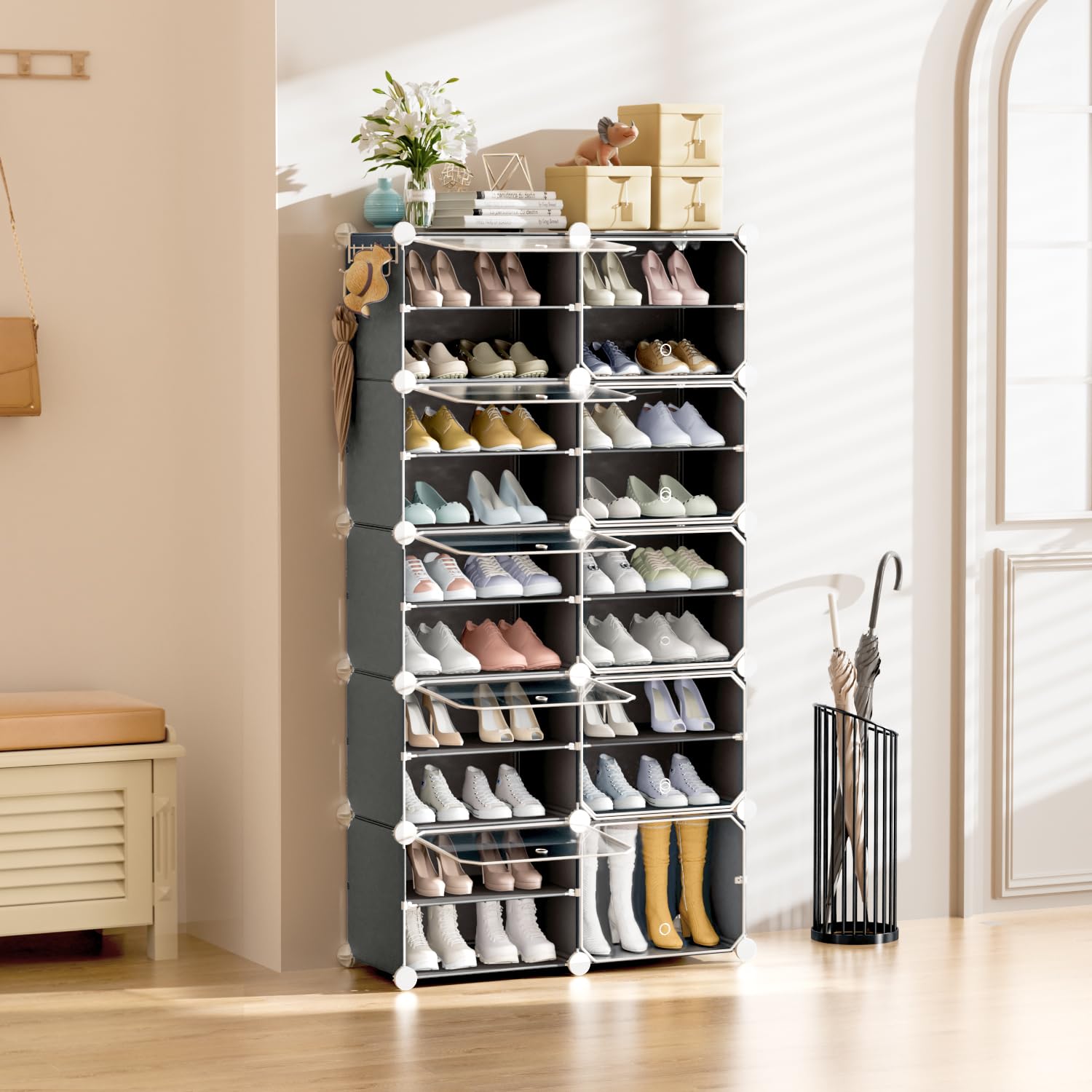 10 Tier Shoe Rack Organizer with Covers 40-Pair Shoe Storage Cabinet Shoe Organizer Cabinet Closet Shoe Organizers and Storage Closed Shoe Rack Storage Organizer for Closet Entryway Bedroom Garage