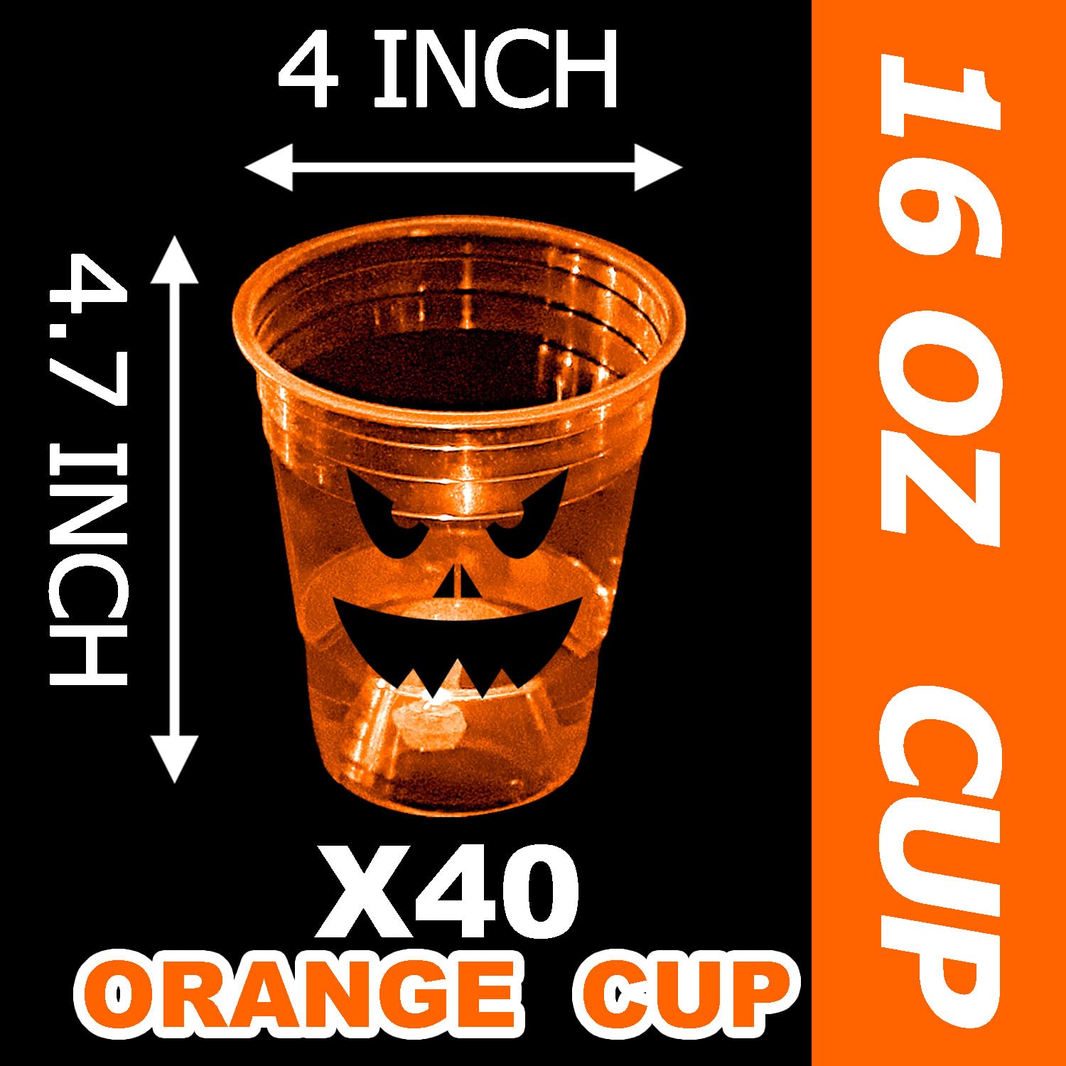 mishunyus 40 Pcs Halloween Glow Pumpkin Party Cups for Adults Kids, 16 oz Orange Plastic Cups Reusable Party Cups for Halloween Party Night,Daytime Supplies Decorations