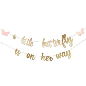 cieqr a little butterfly is on the way baby shower banner - butterfly baby shower decorations, gender reveal hanging banner sign decor, gender reveal decorations for party indoor outdoor...