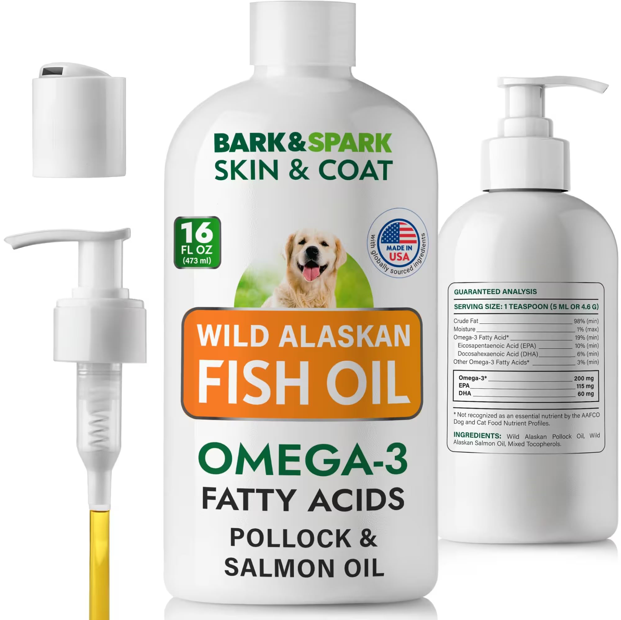 BARK&SPARK Fish Oil for Dogs & Cats - Natural Omega-3 - Skin & Coat Support - Liquid Food Supplement for Pets - Natural EPA + DHA Fatty Acids for Joint Function, Immune & Heart Health 14oz - Krill