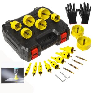 24Pcs Carbide Hole Saw Kit,5/8'' to 3'' TCT Hole Saw Set with Upgraded Pilot Drill bit for Hard Metal,Alloy,Aluminum,Stainless Steel,Plastic,Iron