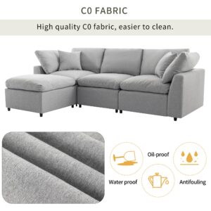 Taiweny Down Filled Convertible Modular Sectional Sofa, Modern Modular 3-Seat L-Shape Sofa Couch with Convertible Ottoman, Cloud Sofa Couch with Feather Filled for Living Room Apartment(Light Grey)