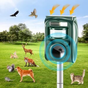 2024 Ultrasonic Animal Repellent, Solar Powered Outdoor Squirrels Deterrent with LED Flashing Motion,Sensor and Sound,Waterproof Deer Dog Repeller,Cat Repellent for Bird Skunk Rabbit