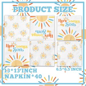 Here Comes The Son Baby Shower Decoration, 40pcs Disposable Retro Boho Sun Napkins Paper Little Ray Of Sunshine Baby Shower Napkins The Boho Sun Party Decorations for Boys Kids Birthday Supplies