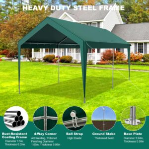 Raxmolo 10x20FT Heavy Duty Carport, Portable Car Canopy Garage Boat Shelter Party Tent, UV Resistant Waterproof Carport Canopy with Four Wind-Resistant Ropes, Green