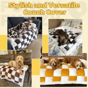 FUNNY FUZZY Pet Couch Covers for Dogs, Dog Couch Cover Bed Plush Pet Mat for Furniture Protector Cream Square Plaid Cozy Washable Sofa Cover for Cats, Medium, Black