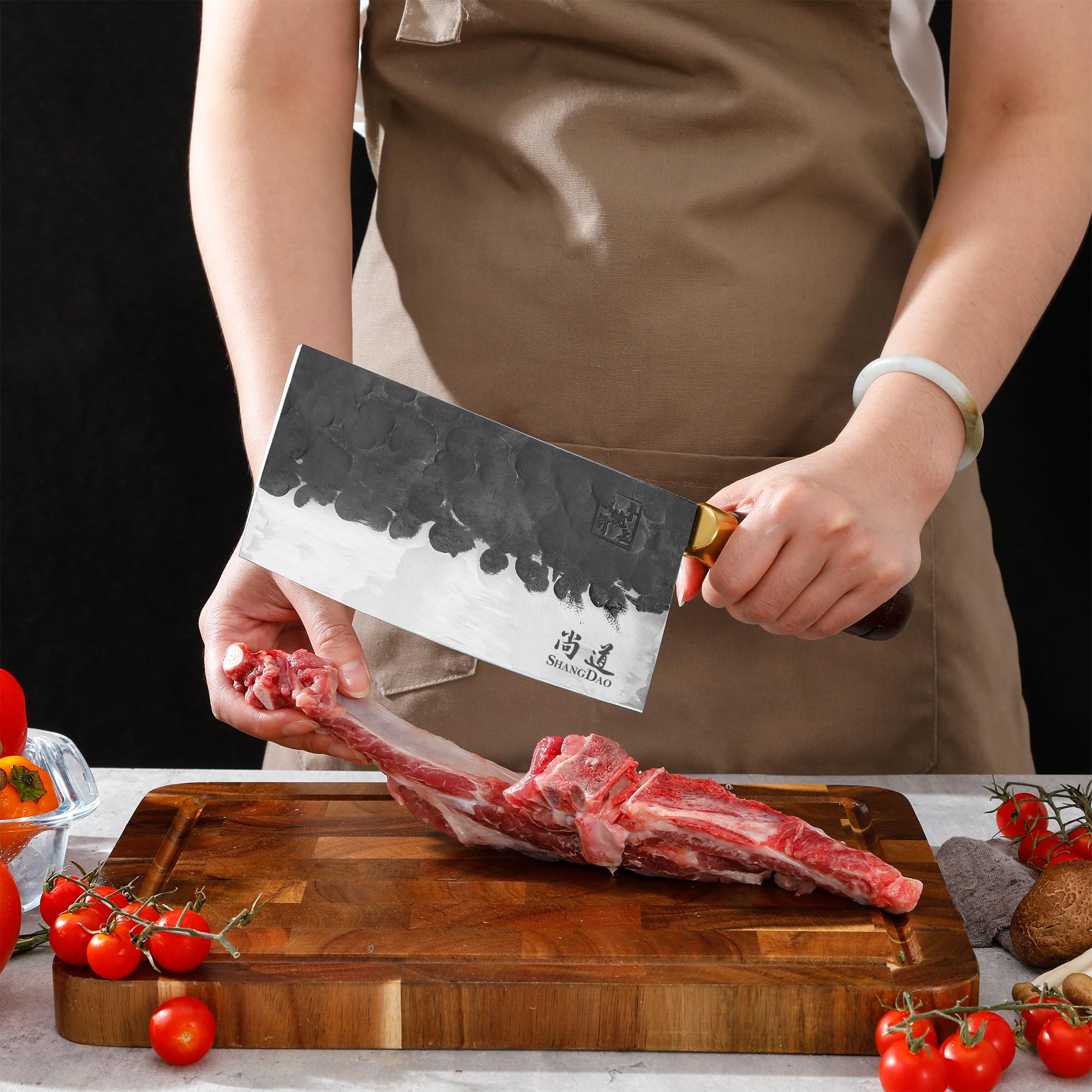 SHANGDAO Meat Cleaver Knife, 7.4 ″ Heavy Duty Razor Sharp Butcher Cleaver Kitchen Knife, High-carbon steel Chopper Knife, Forged Blade & Wood Handle, For Home Kitchen and Restaurant