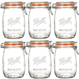 anwoi wide mouth mason jars with airtight lid 6 pack 32oz, kitchen canning jar storage large clear canister jars with hinged lid with measurement marks glass mason jars for canning,coffee,sugar,beans