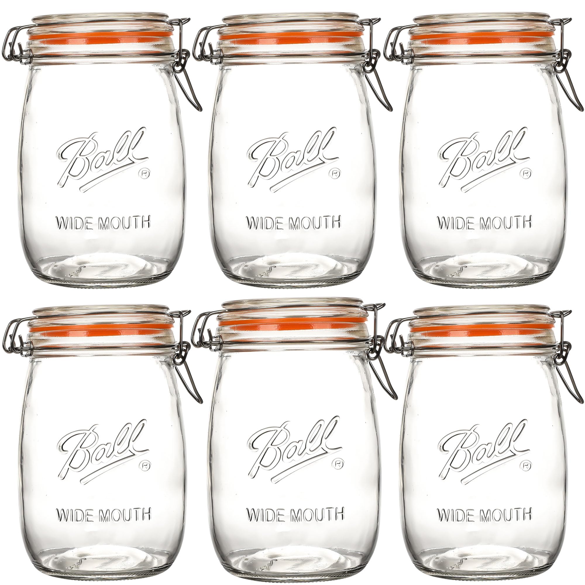 Anwoi Wide Mouth Mason Jars with Airtight Lid 6 Pack 32oz, Kitchen Canning Jar Storage Large Clear Canister Jars with Hinged Lid with Measurement Marks Glass Mason Jars For Canning,Coffee,Sugar,Beans