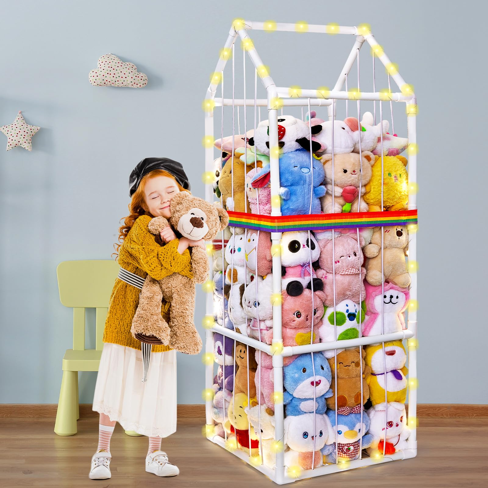 Stuffed Animals Storage Zoo Plushies Toy Storage Organizer Unicorn Castle PVC Stuffed Animals Holder Kids Toy Storage Playroom Nursery Storage Shelf