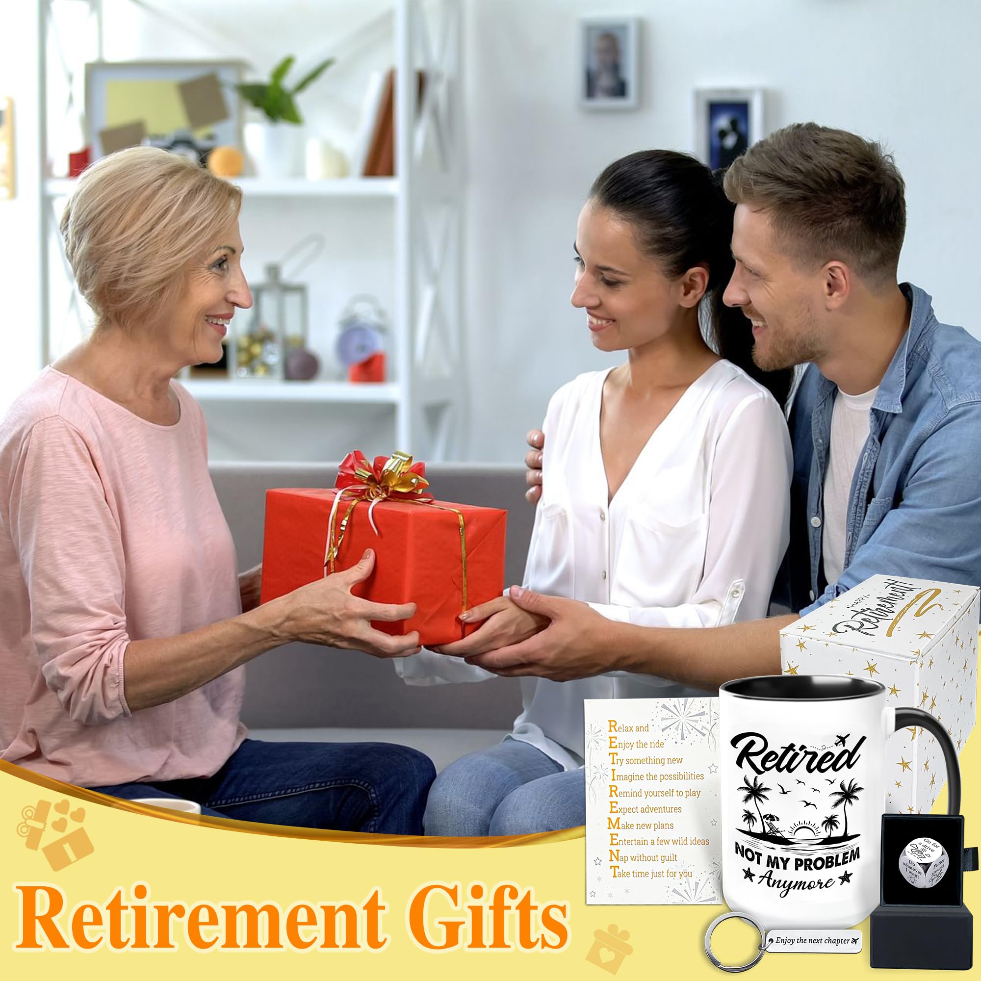 Funny Retirement Gifts for Women Men Dad Mom 2024, Happy Retirement Gifts For Friend Boss Family Teacher Nurse, Coworker Leaving Gifts, Retired Coffee Mug 15Oz, Decider Dice, Retirement Card, Keychain