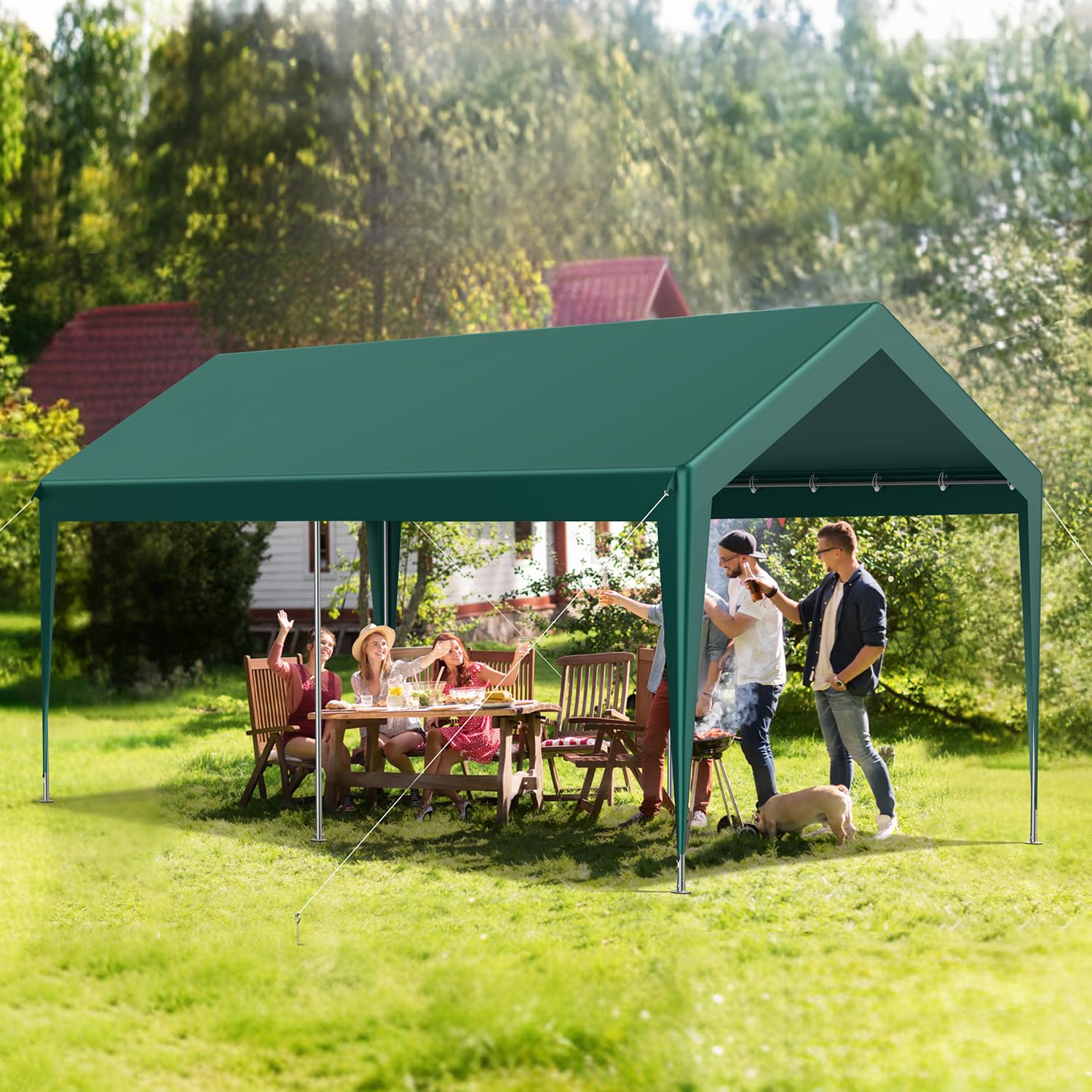 Raxmolo 10x20FT Heavy Duty Carport, Portable Car Canopy Garage Boat Shelter Party Tent, UV Resistant Waterproof Carport Canopy with Four Wind-Resistant Ropes, Green